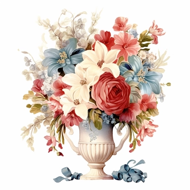 pastel red white blue color vintage wedding floral bouquet in a vase clipart