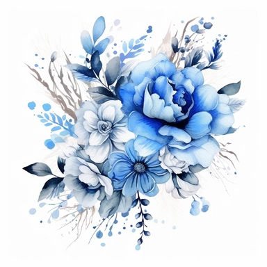 watercolor blue flower, designed as clipart for various purposes including weddings, featuring intricate and delicate flower arrangements, weddings design graphic, vector, contour