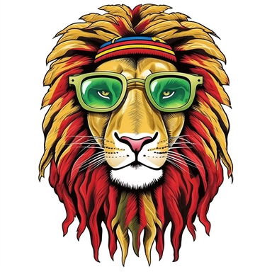 Cute Beautiful Red Yellow Green Lion Face wear glasses for Juneteenth Sublimation Clipart,Cartoon,hyper realistic, intricate detail, illustration style,high solution,on the white background