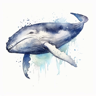 watercolor happy whale clipart, blue whale clipart , original hand drawing, style of the artwork, mood of the artwork, white background, 8K quality, ultra detailed , clipart, white background, High Quality, ultra detailed
