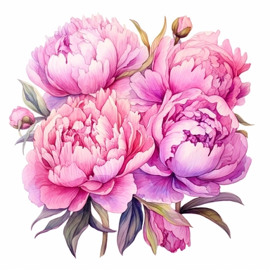 Watercolor pink peonies clipart on a white background in the style of feminine sticker art, Tanya Shatseva, storybook illustration, Georgia O'Keeffe, flower and nature motifs, colored line art, colored outlines, cottagecore design, watercolor on white background, ombre, sunny tones, colored line art, colored outlines, iridescent ombre, gradient shading, vibrant tone, vibrant digital art oil paint photorealism, an illustration of a colored flower, meticulous sketches, Magali Villeneuve, simple, c