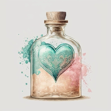 expensive dream illusion pastel color water white background clear old rustic Heart Bottle classic potion Valentine's Day Clipart vintage watercolor