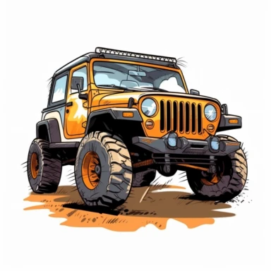 cartoon style jeep wrangler, clipart, white background
