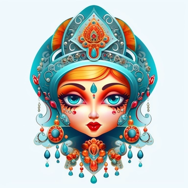 an evil woman in a russian traditional dress royaltyfree clipart, in the style of adorable toy sculptures, distinctive noses, colorful graffiti-like, babycore, elaborate, made of crystals, pattachitra