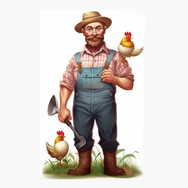 Cute Beautiful Father Dressing Farm Clothes Alone Sublimation Clipart,Cartoon, hyper realistic, intricate detail, illustration style,high solution,on the white background
