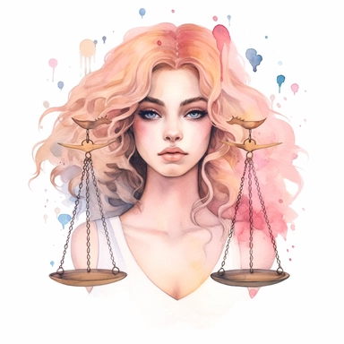 Cute zodiac sign Libra, portrait scales as earings, pastel colors, white background, fashion illustration, watercolor splash, clipart, by Jack Hughes