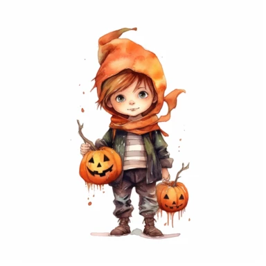 Cute little boy wearing Halloween costume , watercolor illustration for kids and children, clipart, sublimation, white background