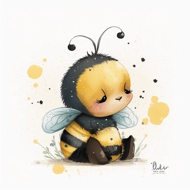 detail cute disney bumble bee watercolour art style nursery clipart, plain background