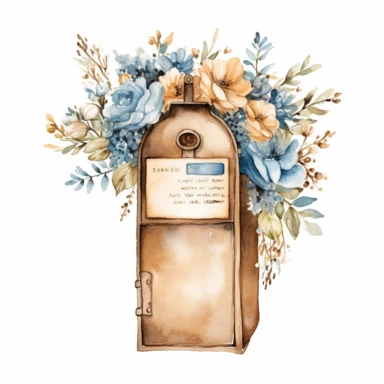 Watercolor cute mail clipart. brown blue beige white background