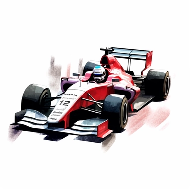 Clipart of the formula one car from Logan Sargeant with minimal details, aquarel colored cartoon style with thick borders. Only the car. White background, no floor, no shadow