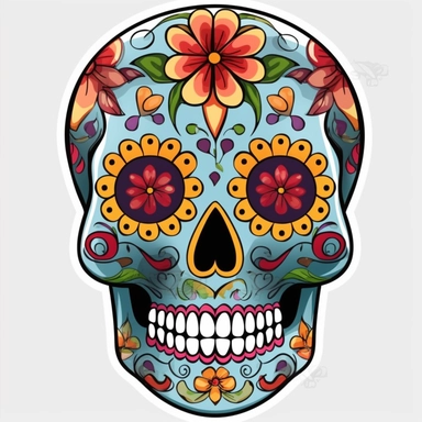 Colorful Sugar Skull PNG Day of the Dead PNG file sublimation cartoon full body,Clipart PNG, Transparent