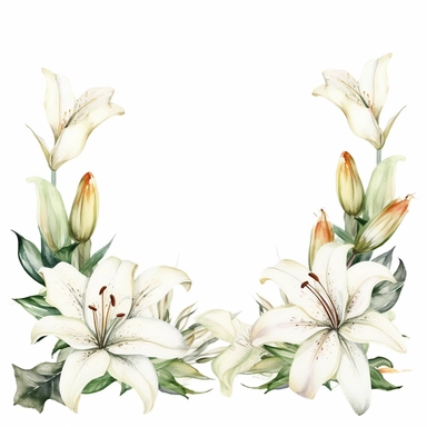 casablanca lilies around a simple elegant a4 letterhead frame, detailed realistic watercolor illustration, white background clipart