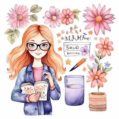 Clipart set Cute illustration Teacher's Day watercolor clipart, Dear Teacher planner graphics, Cute kawaii teacher sticker, flower