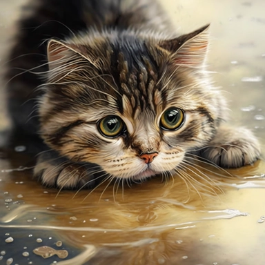 https://s.mj.run/ZRl-ZepouZY true to life cat with wet nose two paws on the carpet. Photorealism. Realistic view background. clipart, water color