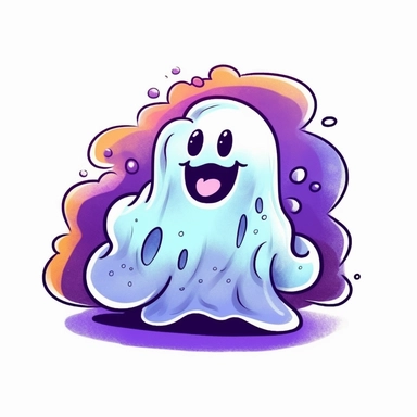 cute halloween ghost, duotone, vivid colors, clipart, whitebackground