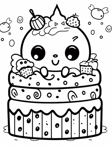 Let your creativity flow with a kawaii bread loaf, with a friendly face and a soft, brown crust. Use warm colors to make it inviting! For Simple Coloring page,Big eyes,line art, thick lines, black and white,clipart, illustration, on white background,Detailed,Details