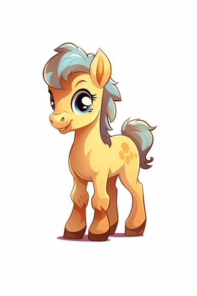 pixar baby Horse clipart, simple line art, color image, isolated on white background, color image, full body, stroke line art, 8k