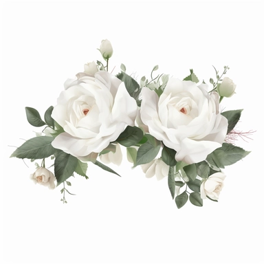 2 White Roses Flower Crown, Clipart, White background, in Flat Design