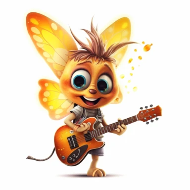cute Butterfly character wearing rock music clothes and music element with happy face,front facing on isolated background,with happy face and expression,Animal Sublimation Clipart,no splash watercolor,white background, ultra detailed clipart, cut out image, colorful watercolor realistic, cartoon style, ultra HD, sharp and clean art