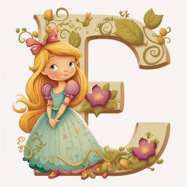 cute clipart for childrens book letter F happy disney princess theme