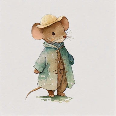 cute cutout of a watercolor illustration of a vintage mouse, in the style of Paddington, nursery art, soft colors, cutout, cut-out, popular on pinterest, simple shapes, outlines, clipart, trending on artstation, minimalist, watercolor illustration clipart, watercolour clipart, watercolor illlustration for kids and children, book illustration, flat design, white solid background