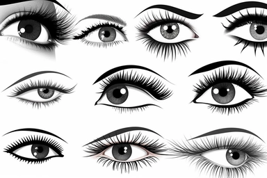 real eye lashes on a white background in silhouette style white background, fake eyelashes svg clipart, negative space + Sharp + realistic, photo realistic, cinematic, symmetrical, high detail,