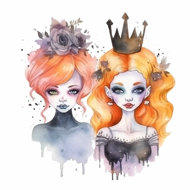 Watercolor Halloween Queens, clipart, isolated on white background