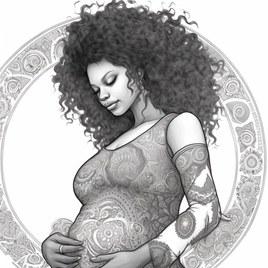 coloring page . Beautiful black woman .pregnant baby bump showing , beautiful, clipart, school background, detailed, happy, glamorous