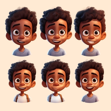 cute little african boy, face, portrait, different expressions, clipart, high resolution