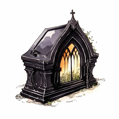 gothic cartoon watercolour black coffin illustration white background clipart style