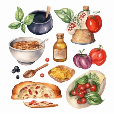 watercolor italian food clipart, 8k, italian classic food, single design