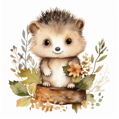 Woodland baby hedgehog watercolor clipart, white background