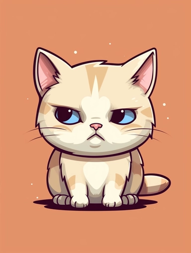 a portrait of a very cute little cat being annoyed, kawaii, vector illustration, clipart, outlines, portrait,