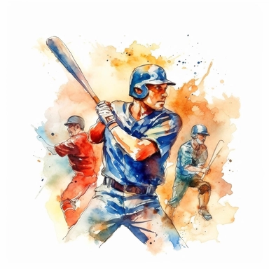 watercolor colorful clipart of a lively baseball game, hd, on white background