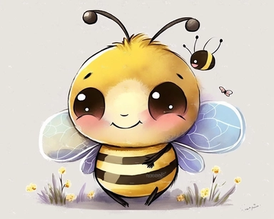 cute vector bee drawing for clipart, image is on a white background bee is the focal point in a white background, bee is excited in an expressive facial expression, nursery watercolor, in the style of watercolor painting, white background, charming anime characters, cute and colorful, depiction of animals, vector image. high quality--seed 4107006010