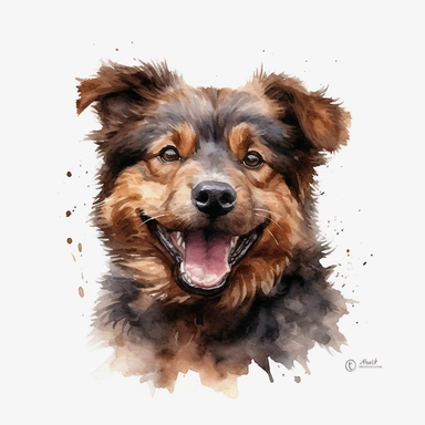 cute Tahltan Bear Dog dog portrait, full face, centered shot, side shot, dynamically posed, in action, playful mood, happy mood, playing mood, cute face, adorable smile, childlike eyes, clean watercolor illustration, white background, nursery baby imagery, painting, detailed, 8k, PNG, clipart,