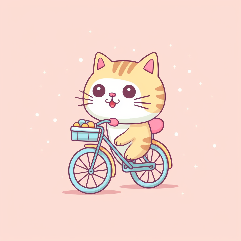 bike cartoon clip art cat, in the style of flat shading, minimalistic ...