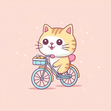 bike cartoon clip art cat, in the style of flat shading, minimalistic design, precisionist art, kawaii, realistic, dansaekhwa, eye-catching