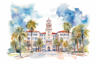 Watercolor, Florida US State clipart, hd, on a white background, spaced out