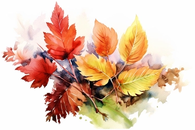 Watercolor, Create an image capturing the beauty of reniform leaves in autumn colors, clipart, hd, on a white background, spaced out