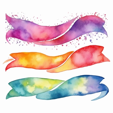 Watercolor Rainbow ribbon banners cliparts