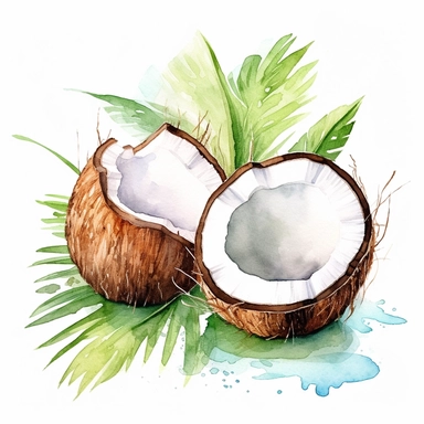 watercolor fresh coconut clipart,white background