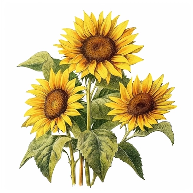 watercolor drawing of sunflowers, edwardian beauty, whitcomb-girls, colorful gardens, detailed illustrations, bloomcore, realistic color schemes, clipart