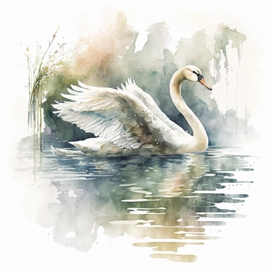 A mesmerizing watercolor portrayal of a swan gracefully gliding across a tranquil lake, its elegance and serenity captivating the viewer's heart. Against a pristine white background, the swan's presence is accentuated, allowing its graceful form to take center stage. The artist's skillful brushwork and subtle use of colors evoke a sense of tranquility and beauty. A swan clipart is delicately integrated into the composition, enhancing its visual charm and adding an element of authenticity to the 
