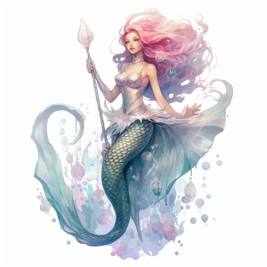 full body mermaid, clipart, intense white and deep pastel colors, dnd, watercolor, no background, isolated on a white background, self contained, well defined edges, by amy sol and magali villeneuve and susan bourdet and ross tran, spaced out, glowy, intricate, 8k