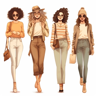 create a women's fashionable clipart illustration showcasing the unique blend of minimalist, millennium generation, oversized plaid shirts, retro pastel, and earth tone fashion trends seen in hipster clothing styles. Incorporate elements like vintage-inspired denim, oversized glasses, chunky knit sweaters, skirts, tote bag, coffee tumblr, and sneakers in muted pastel hues. Capture the essence of the hipster subculture with an artistic composition that celebrates individuality and a modern, laid-