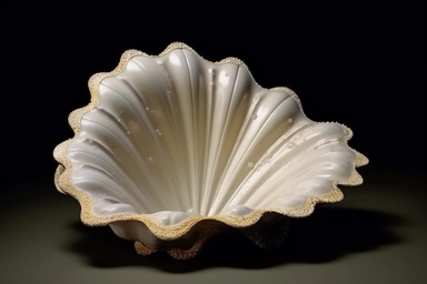 shell bed with pearl decoration, on a black background, like clipart style, mysterious, luxurious, 4k , octane render, unreal engine,