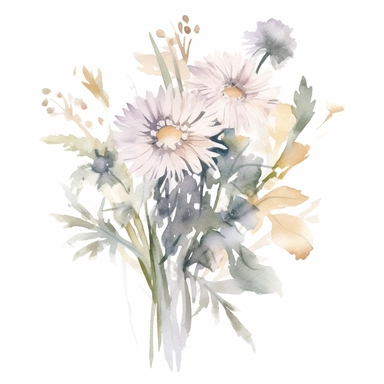 Watercolour sketch, floral bouquet, simple, clipart, white background, pale delicate tones, naturecore, bloomcore