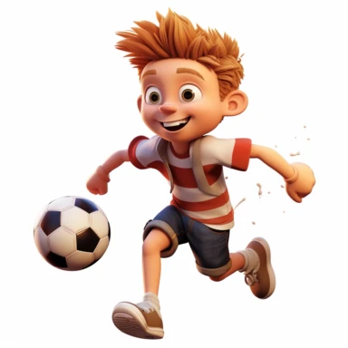 a toon boy playing soccer with transparent background, clipart