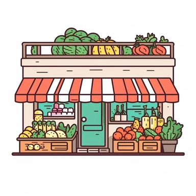 clipart of a grocery shop kawaii style white background